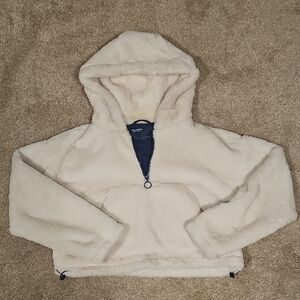 Pull&Bear Cream Sherpa Cropped Hoodie